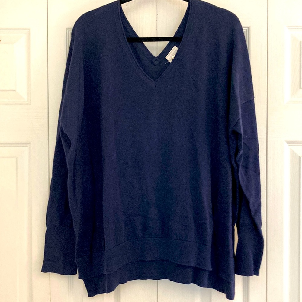 Caslon Women's Plus Size Cotton Knit Sweater / Navy Blue / 3X